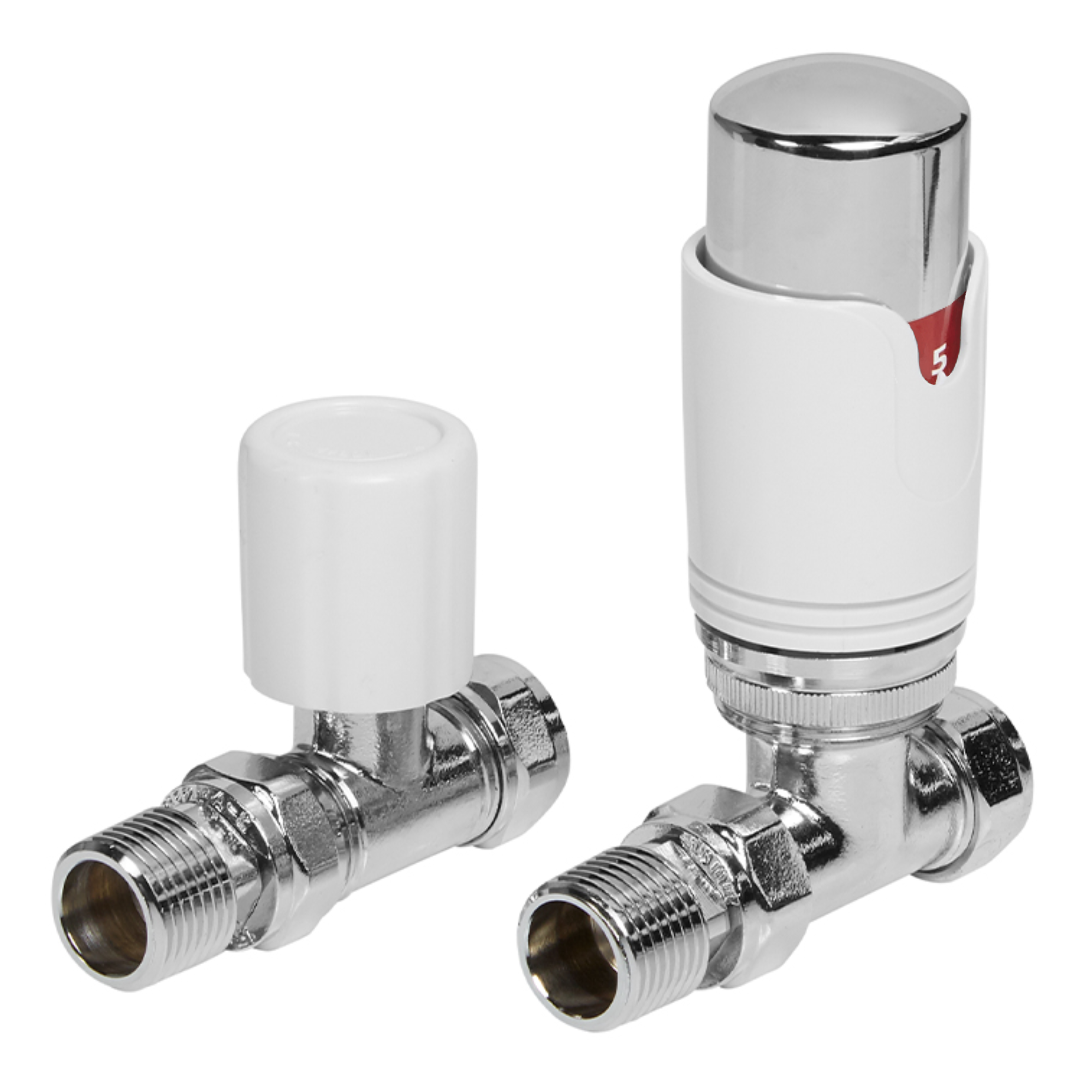 TRV Straight Valve and Lockshield - White | Towelrads