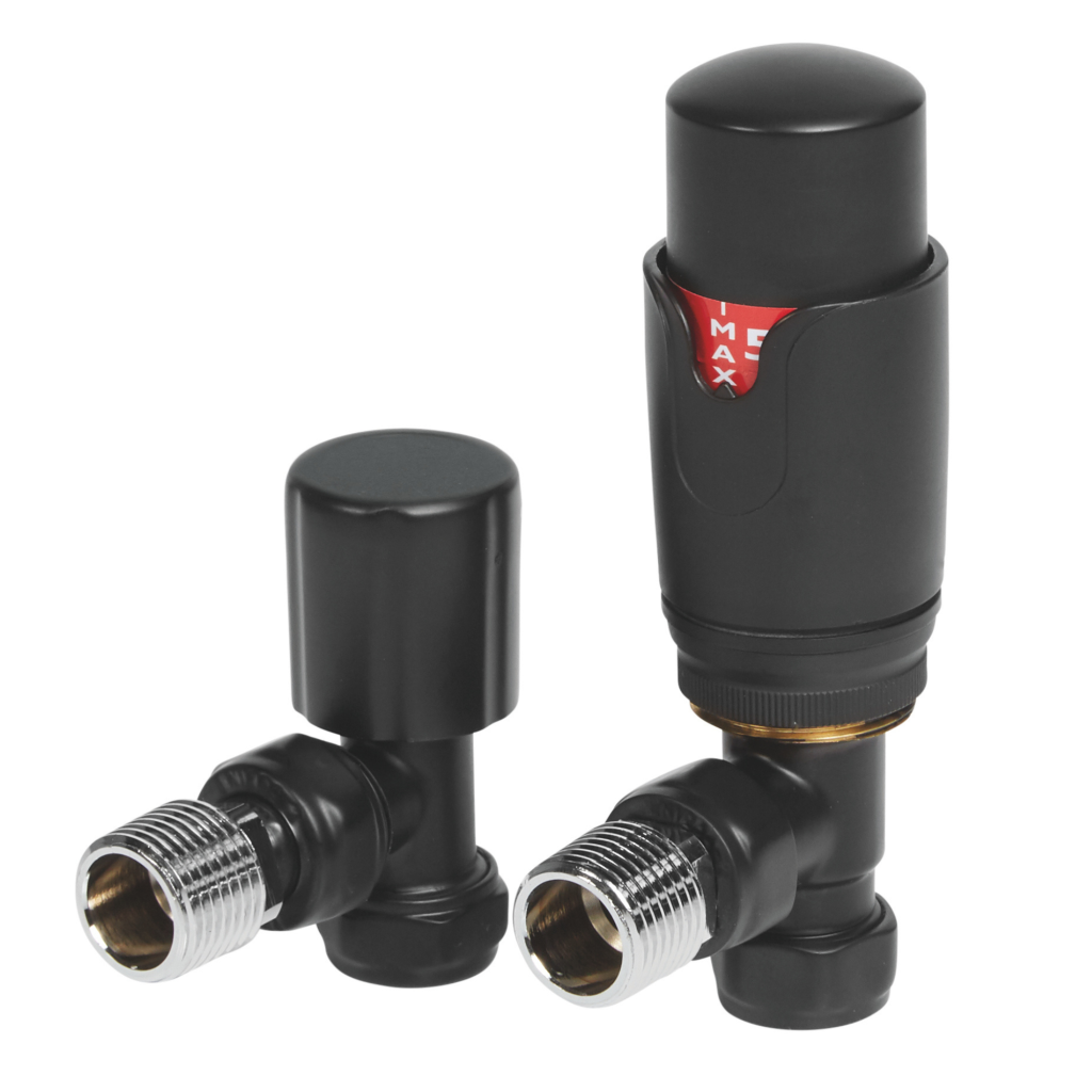 Black Angled Valve and Lockshield