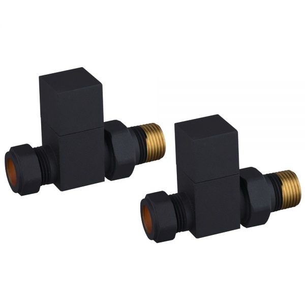 Square straight manual black valve and lockshield.