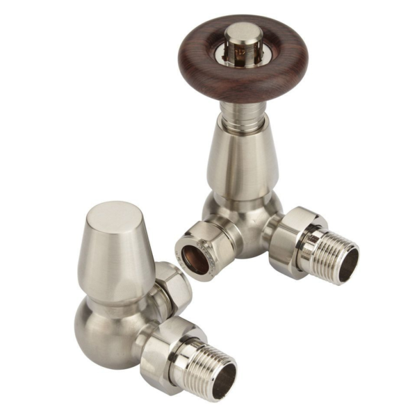 Towelrads Satin Brushed Nickel Corner Chelsea TRV valve and lockshield