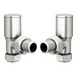 Round angled manual brushed satin nickel valve and lockshield.