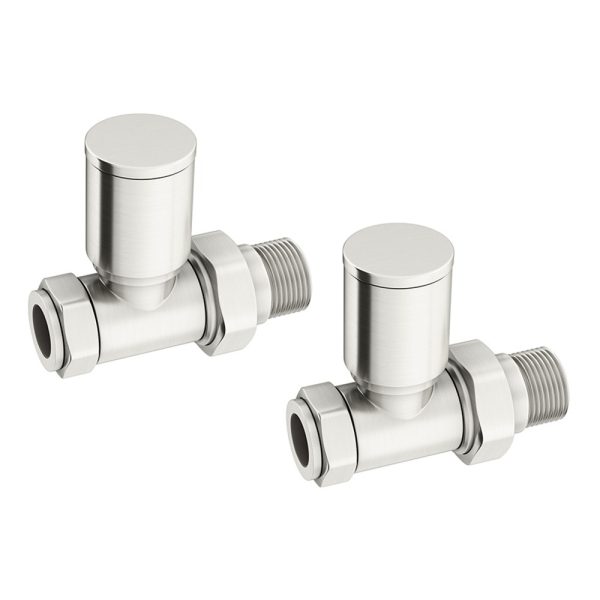 Towelrads Straight Round Manual Valve Set in Satin Brushed Nickel - 690091