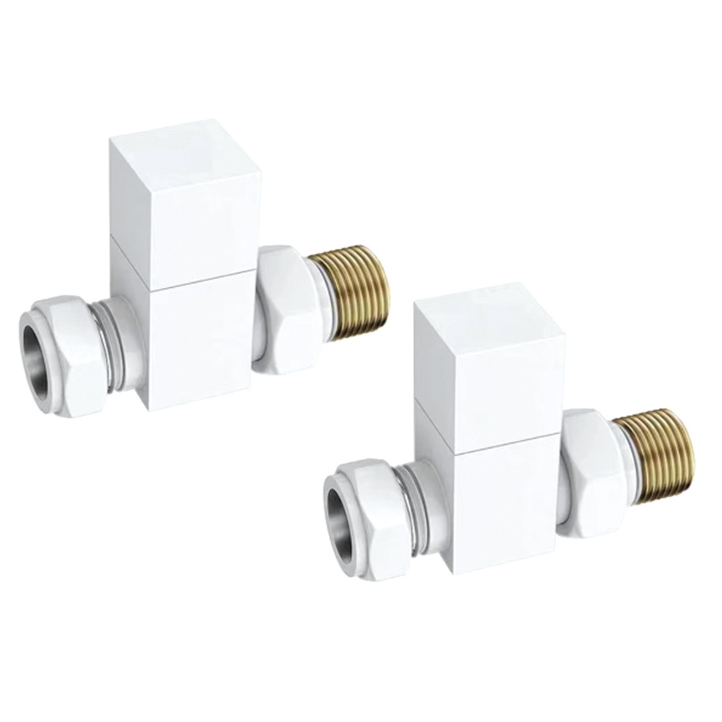 Square straight manual white valve and lockshield.