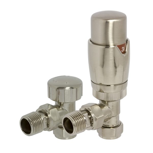 Towelrads TRV Angled Valve and Lockshield - Satin Brushed Nickel