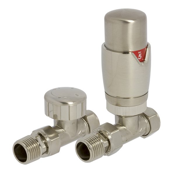 Towelrads TRV Straight Valve and Lockshield - Satin Brushed Nickel