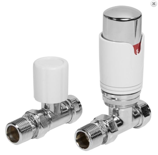 Towelrads White Straight TRV valve set - 125008/125004