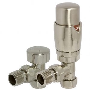 Towelrads TRV Angled Valve and Lockshield - Satin Brushed Nickel