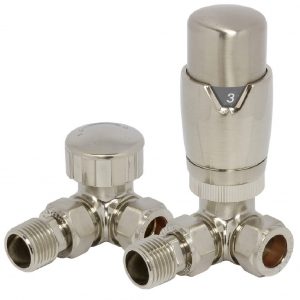 Towelrads TRV Corner Valve and Lockshield - Satin Brushed Nickel