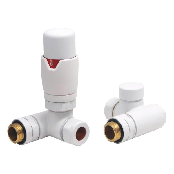 Towelrads Dual Fuel Corner TRV Valve Set in White - 690226