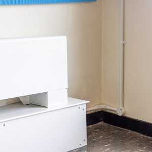 Corner of TZT Convetor radiator showing rounded edges for aesthetics and safety