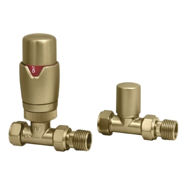Towelrads Straight TRV Valve set in Brushed Brass - 690200