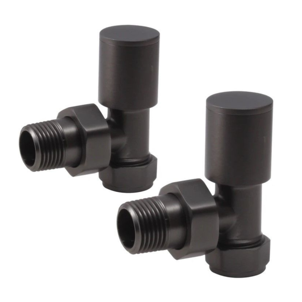 Towelrads round angled manual brushed gun metal valve set - 690364