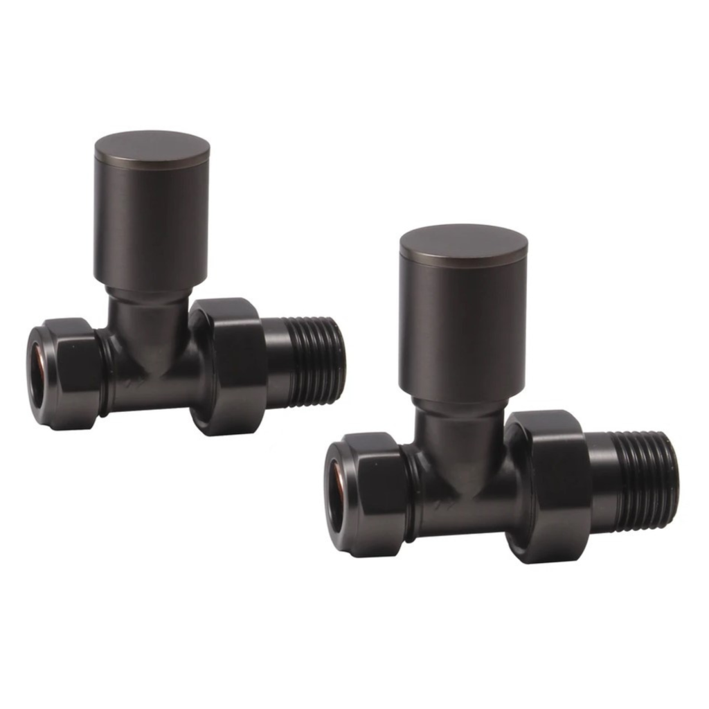 Towelrads round straight manual brushed gun metal valve set - 690366