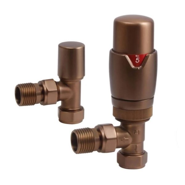 Towelrads Angled TRV Valve set in Brushed Bronze - 690369