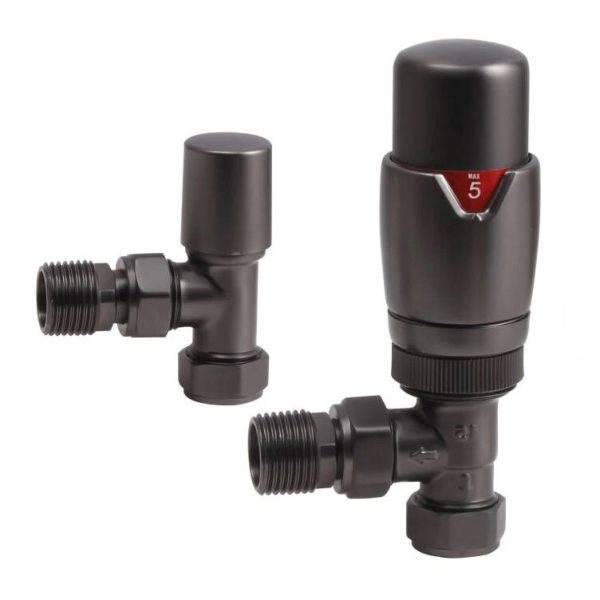 Towelrads Angled TRV Valve Set in Brushed Gun Metal - 690370