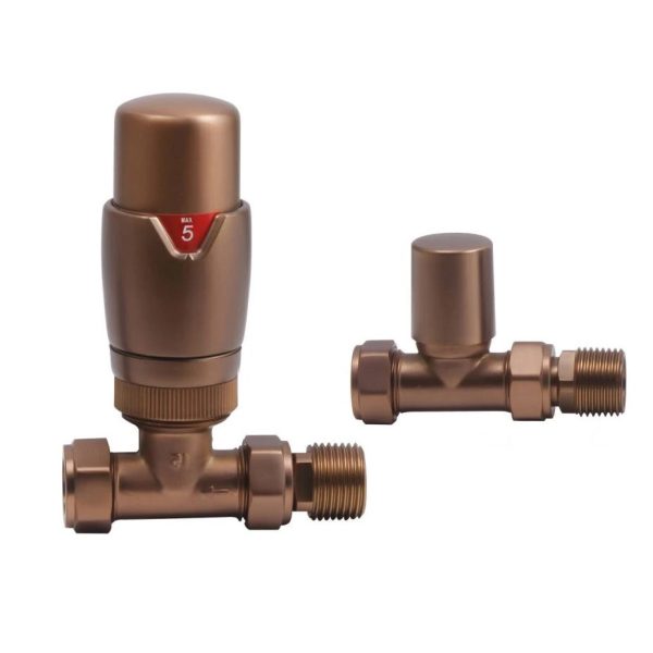 Towelrads Straight TRV Valve set in Brushed Bronze - 690371