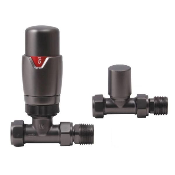 Towelrads Straight TRV Valve Set in Brushed Gun Metal - 690372