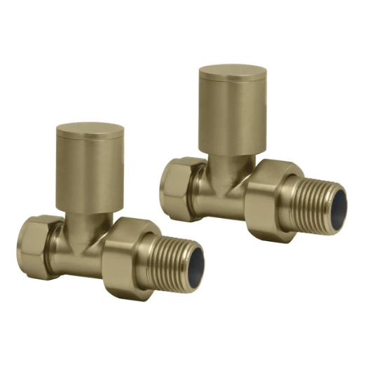 Towelrads round straight manual brushed brass valve set - 694208